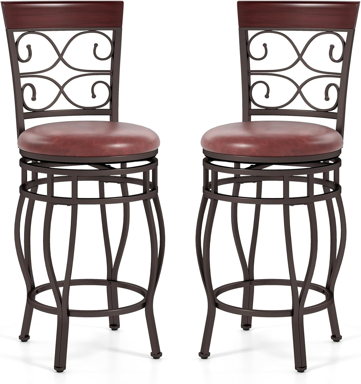 Goflame 26" Swivel Bar Stools Set of 2/4, Counter Height Bar Stools with Back, Upholstered PU Leather Seat, Black