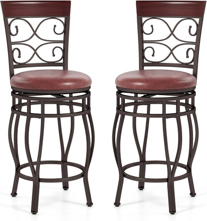 Goflame 26" Swivel Bar Stools Set of 2/4, Counter Height Bar Stools with Back, Upholstered PU Leather Seat, Black