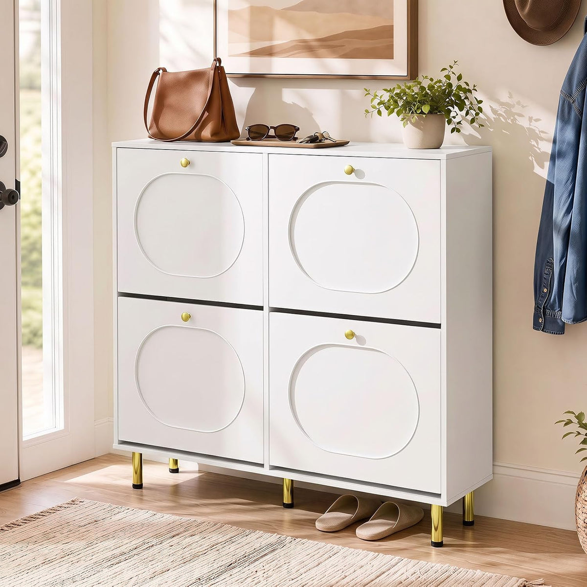 GOFLAME Shoe Storage Cabinet with 4 Flip Drawers