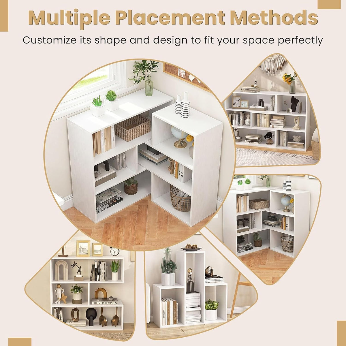 Goflame 3-Tier Bookshelf, Wooden Concave Bookcase for Small Space | Modern Freestanding Display Storage Shelves