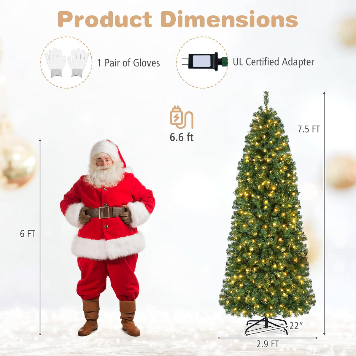 GOFLAME 6.3FT/7.5FT Pre-lit Pencil Christmas Tree with Remote & APP Control