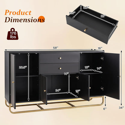Goflame Modern Sideboard Buffet Cabinet with Storage & 2 Drawers| Coffee Bar Cabinet w/ Geometric Design