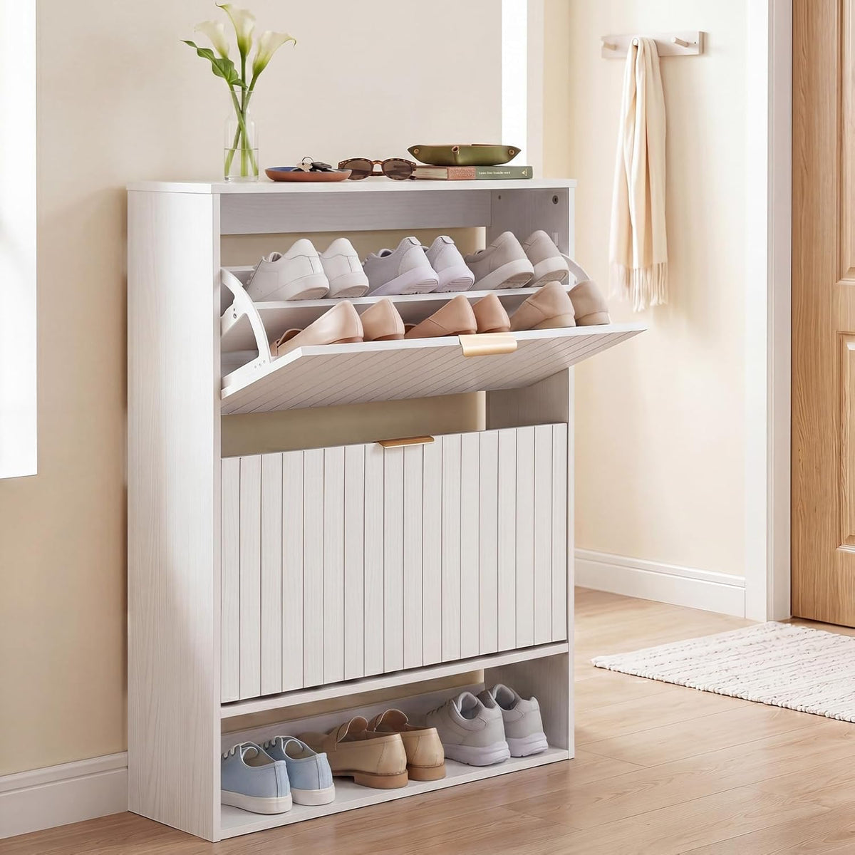Goflame Shoe Storage Cabinet with 2 Flip Drawers