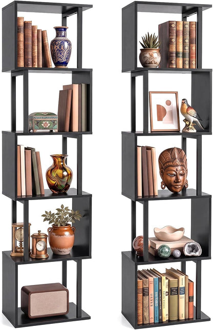 Goflame 5-Tier S-Shaped Wood Bookcase w/Metal Frame (1/2)