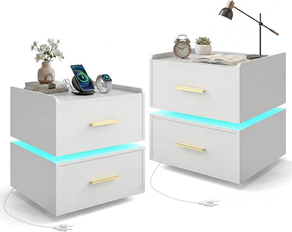 Goflame LED Night Stand with Charging Station & 2 Storage Drawers (1/2)