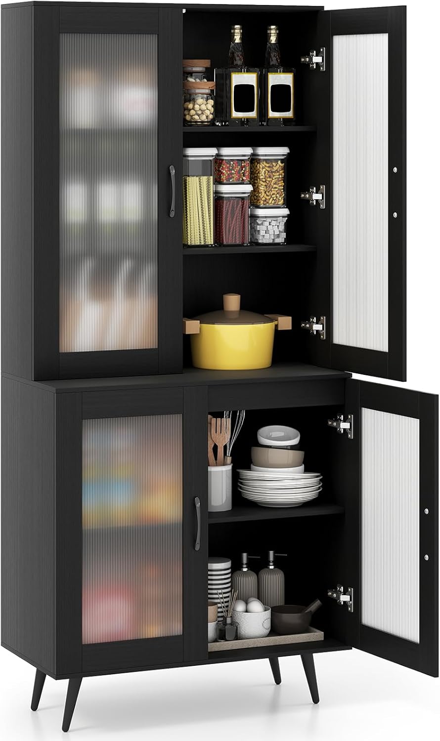 Goflame Kitchen Pantry Cabinet 70.5" Tall Cupboard with 4 Transparent Doors