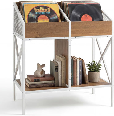 Goflame 2-Tier Record Player Stand, Vinyl Record Storage | 250 LP Albums Display Shelf