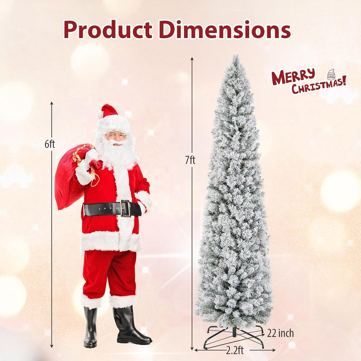 Goflame Pre-Lit Snow Flocked Pencil Christmas Tree for Home Office Holiday Decor