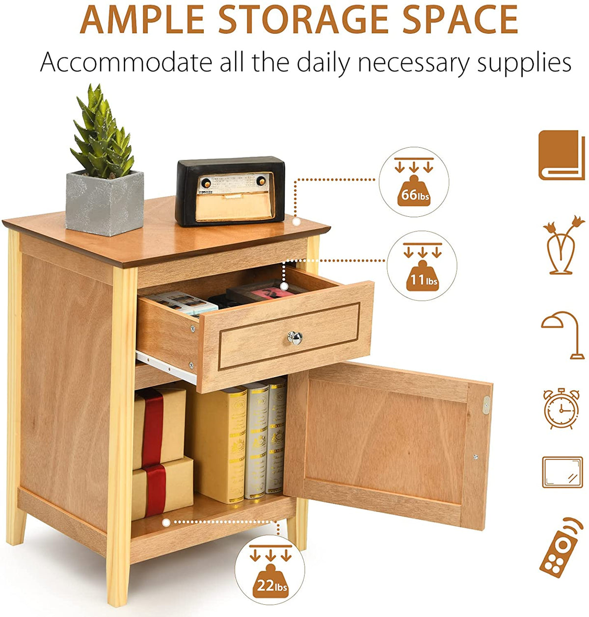 Wooden End Table W/Shelf - Goflame