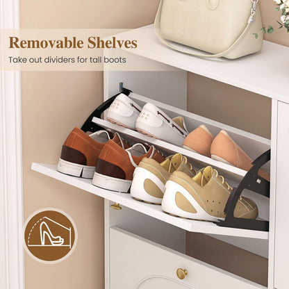 GOFLAME Shoe Storage Cabinet with 4 Flip Drawers