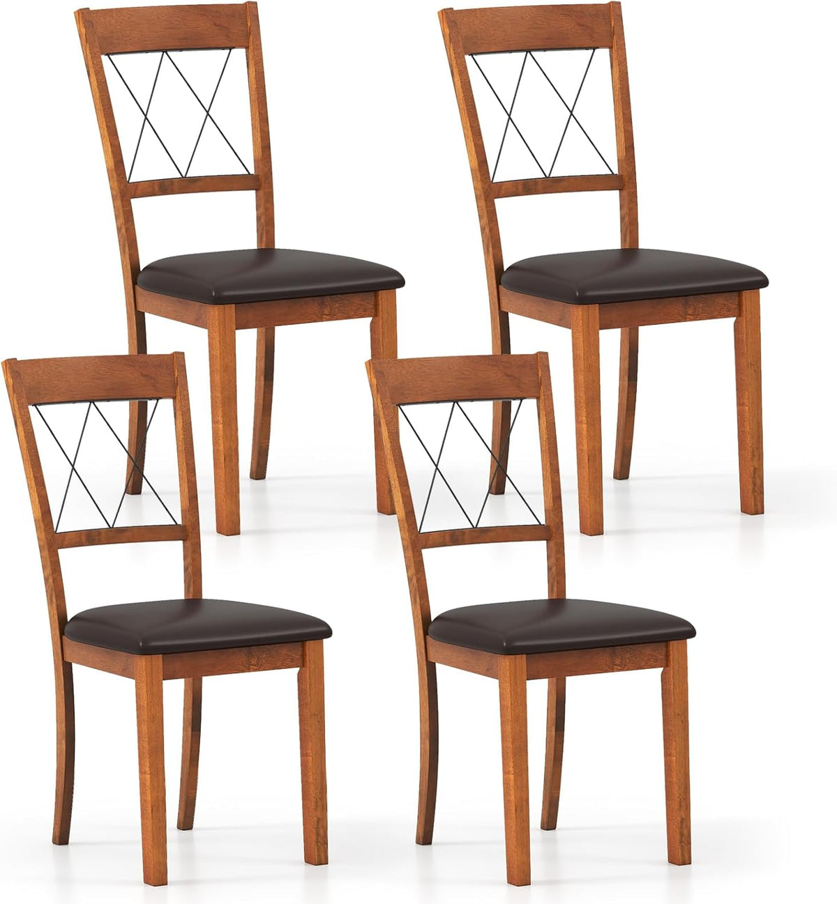 Goflame Wooden Armless Kitchen Chairs Set of 2/4 w/Elegant Hollowed Backrest