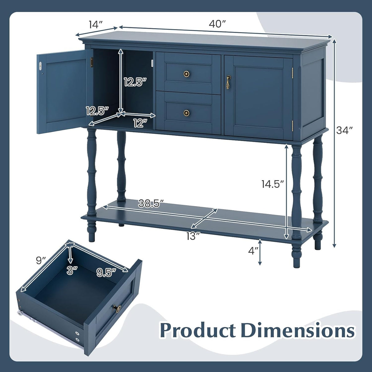 Goflame Console Table with 2 Drawers & 2 Door Cabinets | Narrow Sofa Stand Behind Couch Table with Open Storage Shelf for Living Room