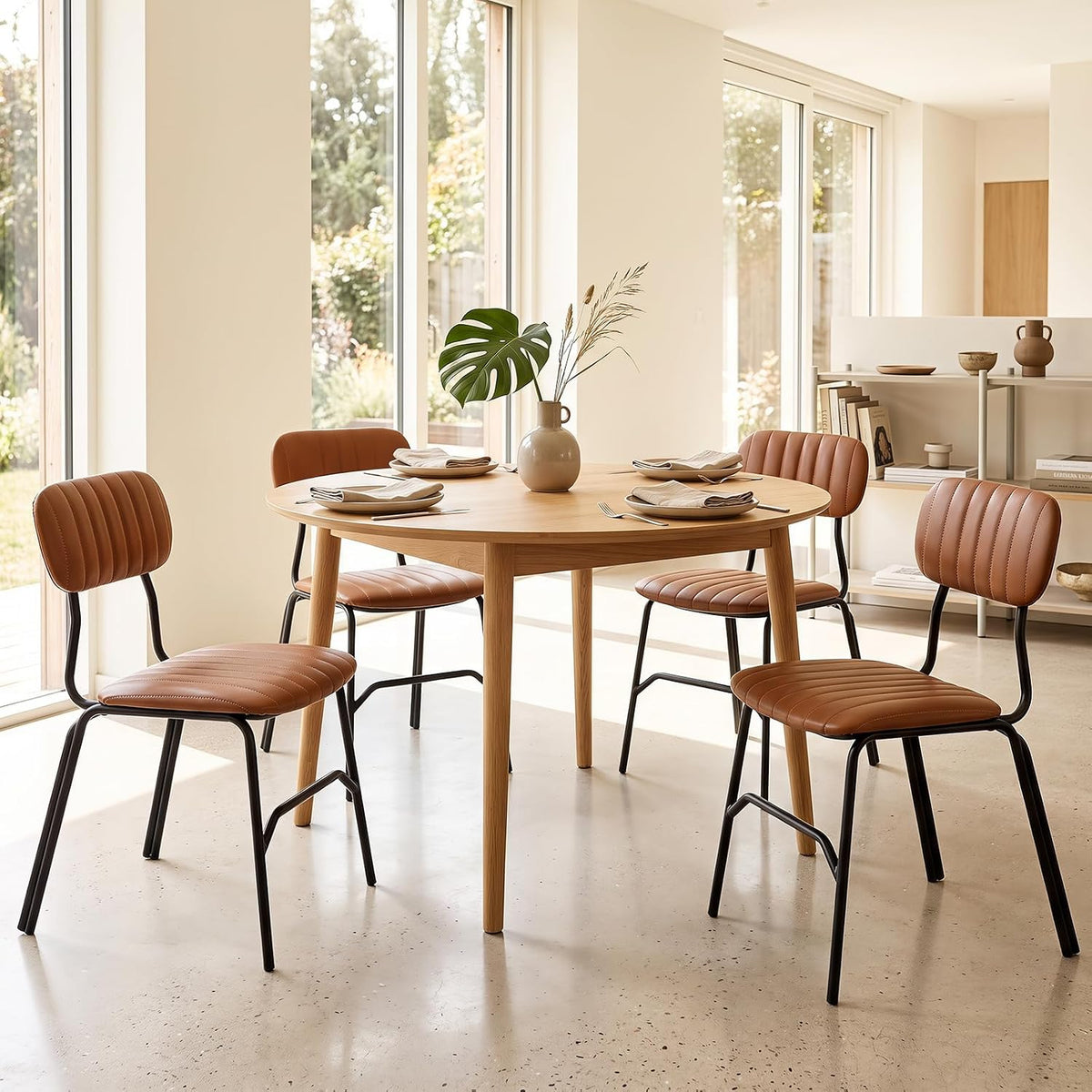 Goflame Metal Dining Chairs PU Leather Upholstered Kitchen Chairs | Modern Dining Room Chair w