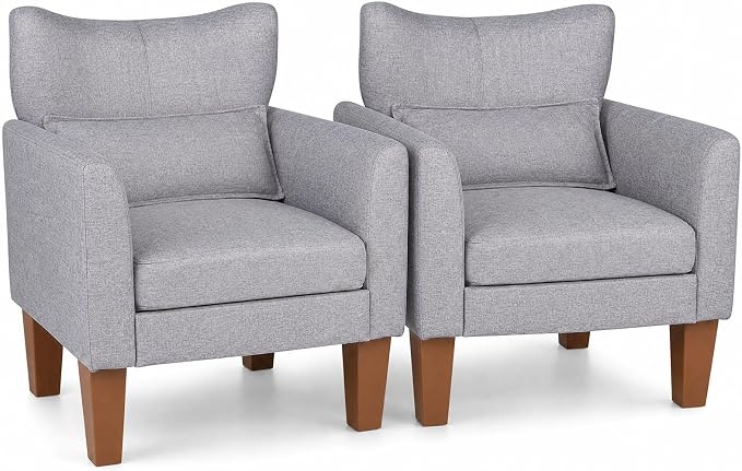 Goflame Modern Accent Chair with Removable Seat Cushion & Pillow | Upholstered Armchair w/ Strong Support Legs