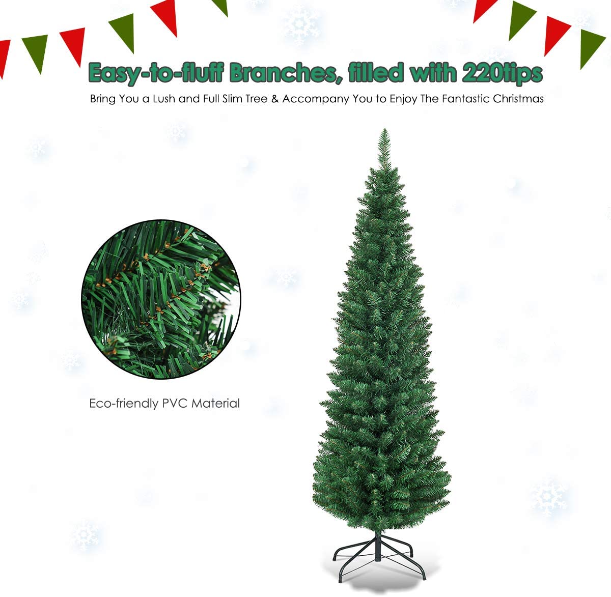 Pencil Christmas Tree, Artificial Slim Skinny Tree - GoflameUS