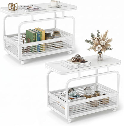 Goflame Rolling Side Table | 2-Tier End Table with Mesh Storage Basket (1/2)