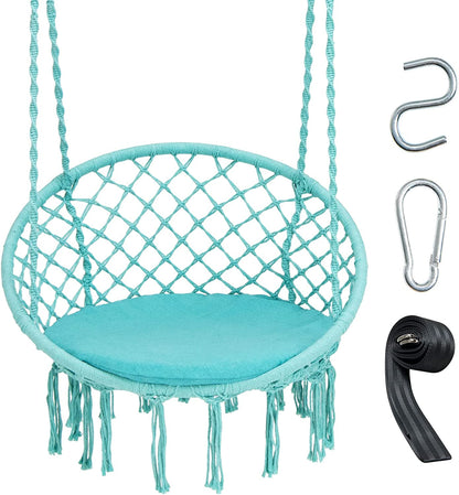 Hammock Chair Macrame Swing, Turquoise - Goflame