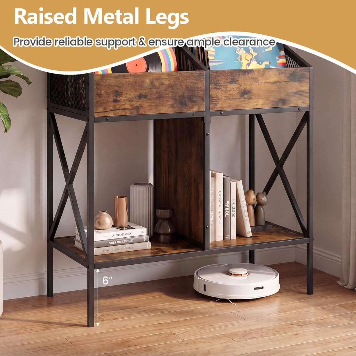 Goflame 2-Tier Record Player Stand, Vinyl Record Storage | 250 LP Albums Display Shelf