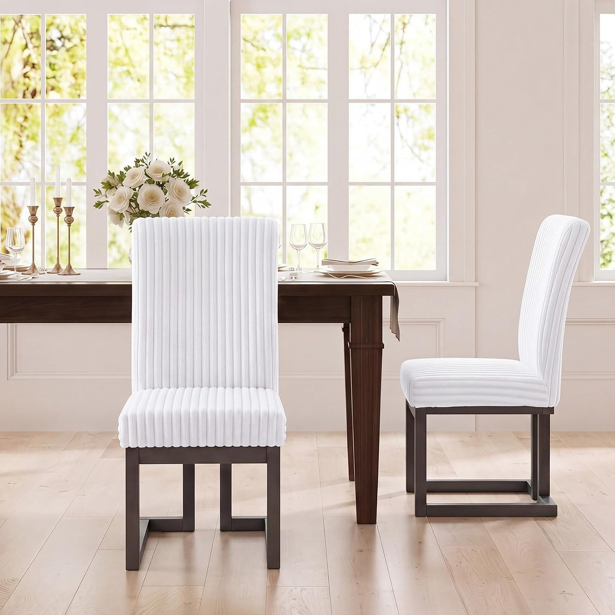Goflame Upholstered Dining Chairs Set of 2, Kitchen Chairs with High Back | Modern Dining Room Chairs with Fabric Channel Back & Seat