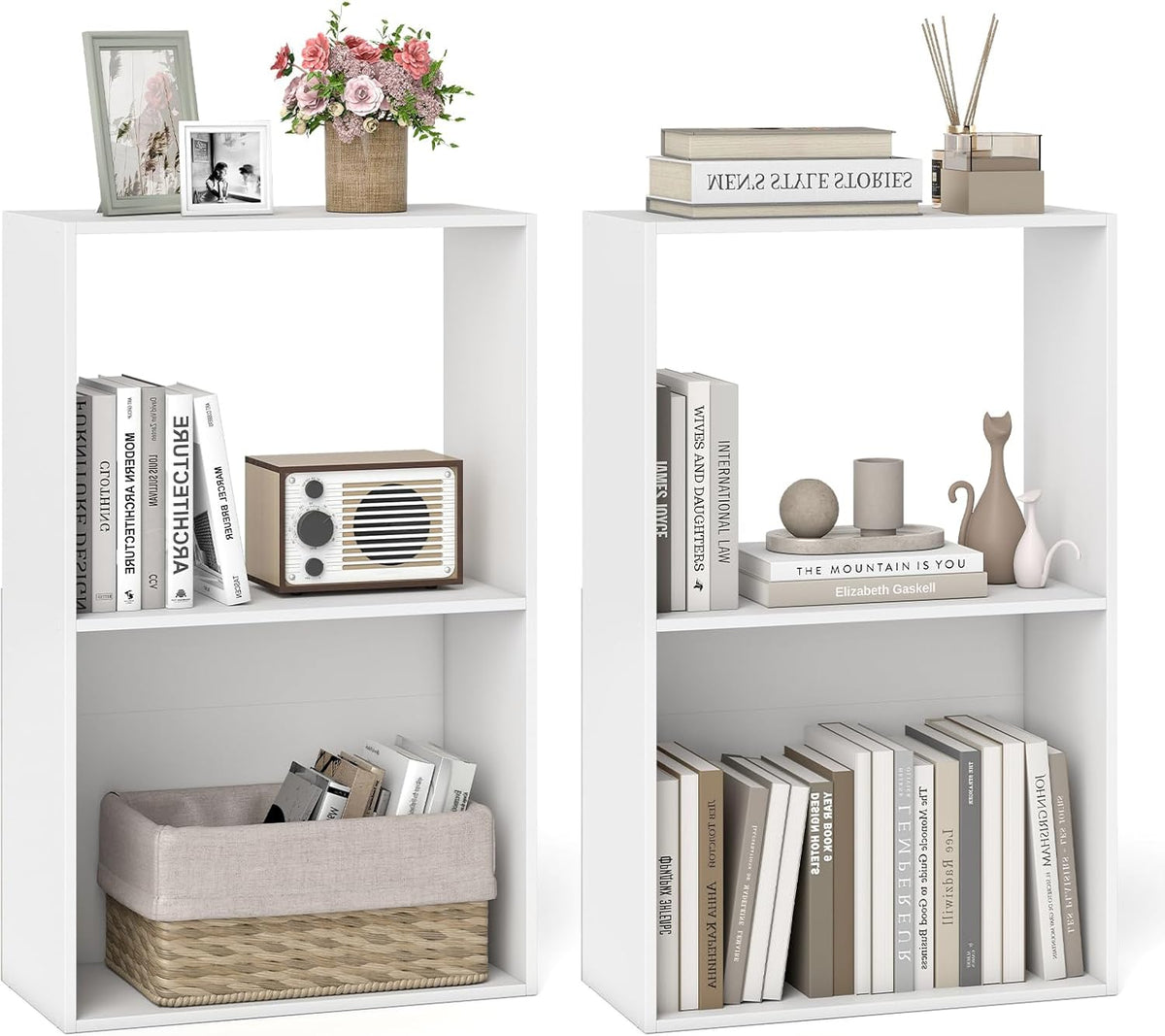 Goflame 3-Tier Bookshelf | 2-Cube Bookcase w/Open Storage Compartment (1/2)