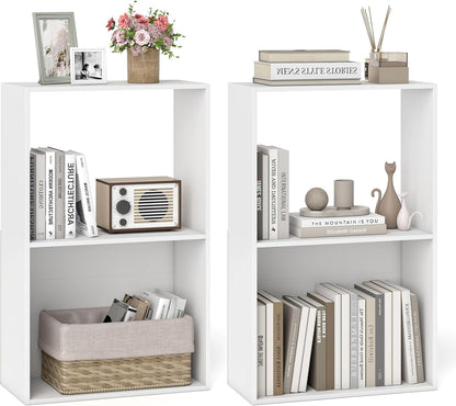 Goflame 3-Tier Bookshelf | 2-Cube Bookcase w/Open Storage Compartment (1/2)