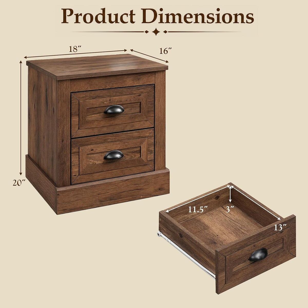 GOFLAME Nightstand with 2 Drawers