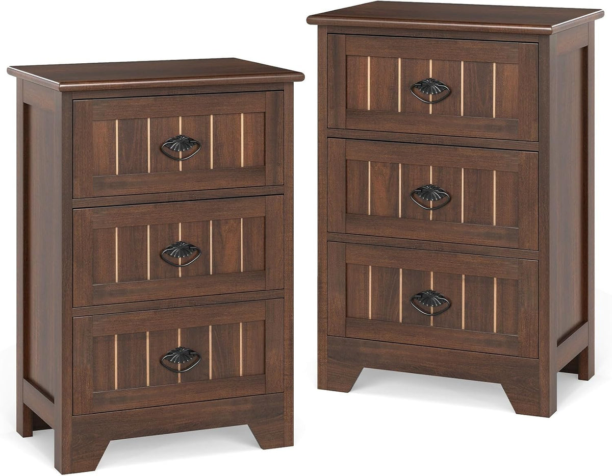 Goflame Nightstand with 3 Drawers, Bedside Table
