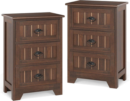 Goflame Nightstand with 3 Drawers, Bedside Table