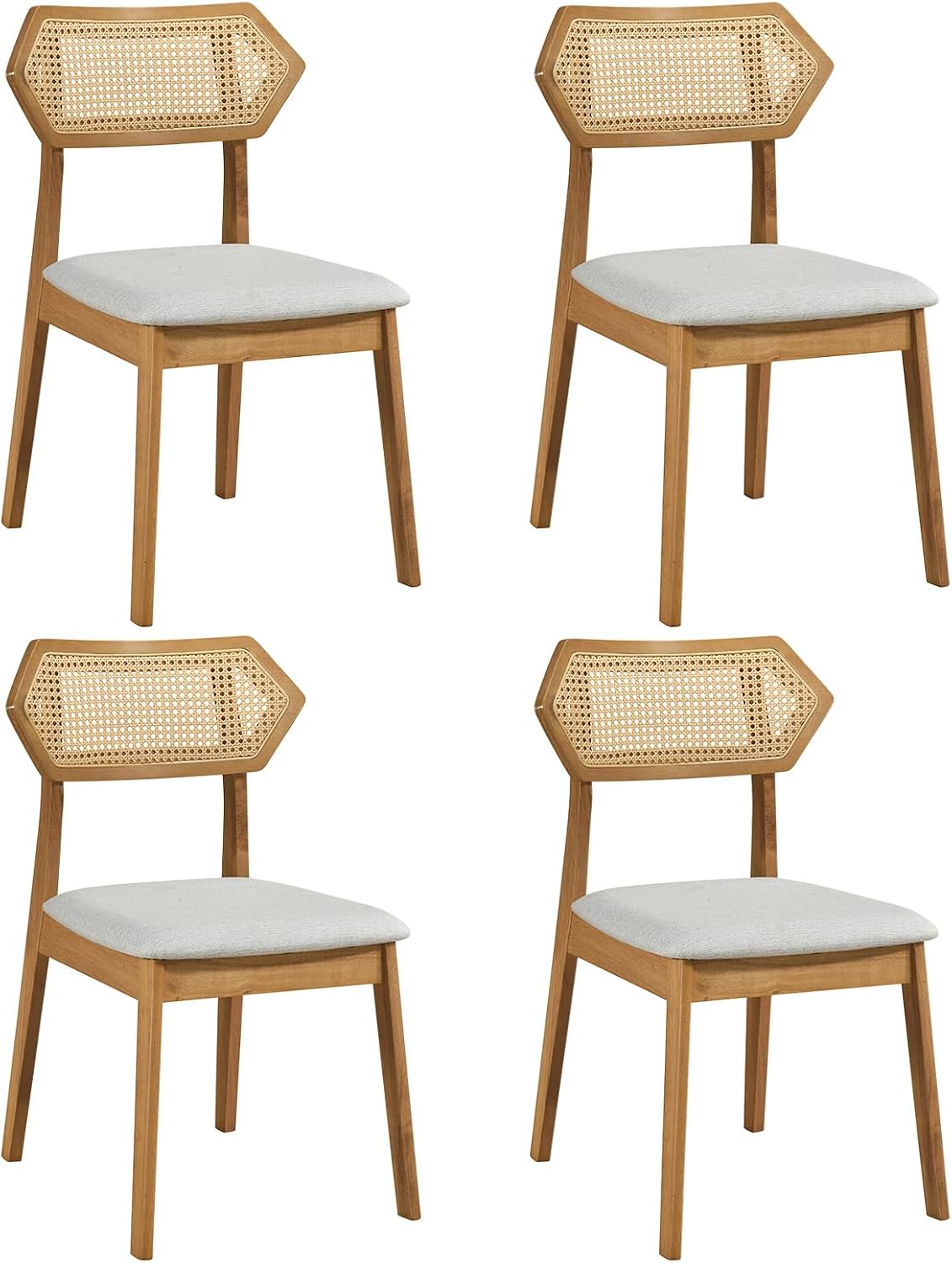 Goflame Wood Dining Chairs Set of 2/4 Rattan Upholstered with Solid Wood Frame