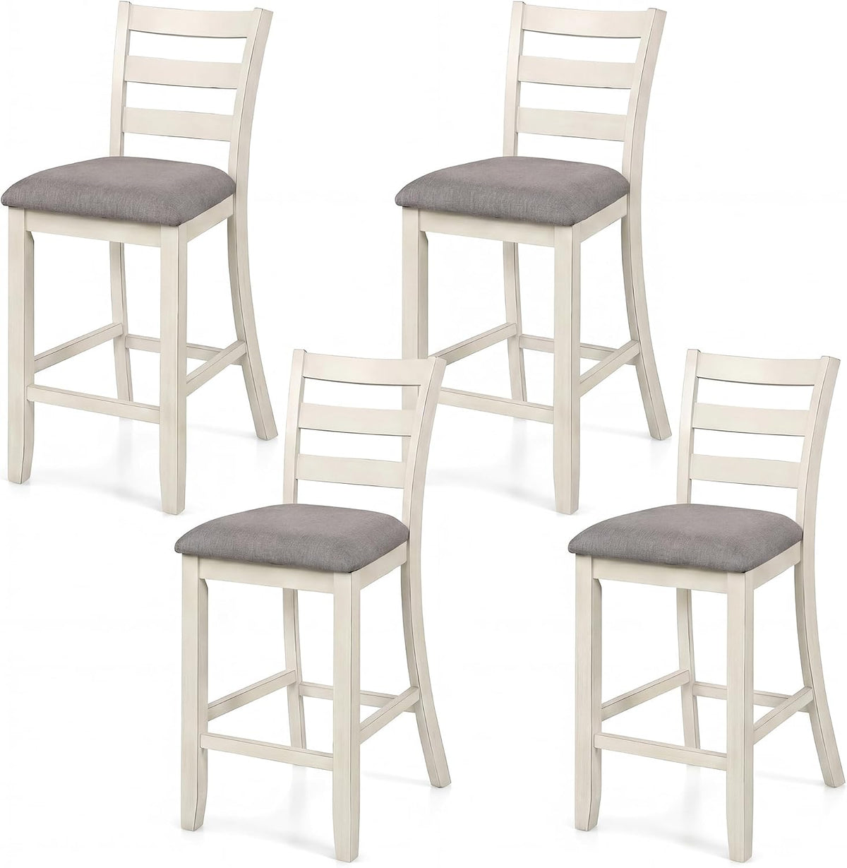Goflame 26 Inch Farmhouse Upholstered Wooden Barstools with Footrest (2/4)