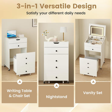 GOFLAME Vanity Desk with Flip Top LED Mirror