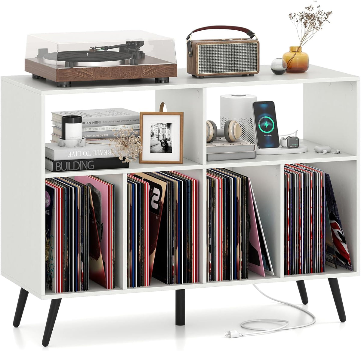 Goflame Large Record Player Stand with Charging Station