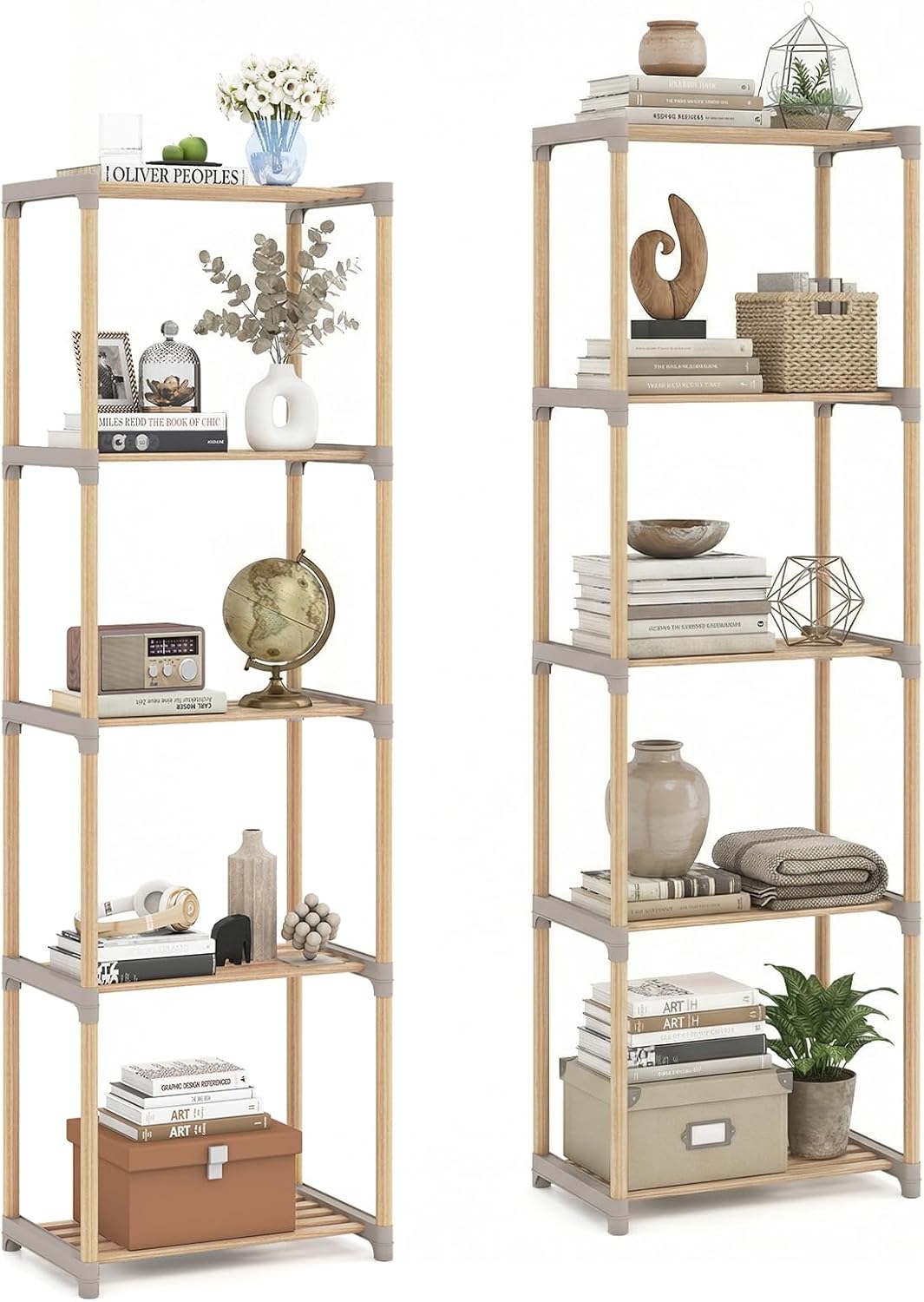 Goflame 5-Tier Bookshelf | Pine Wood Bookcase with Freestanding Storage Organizer