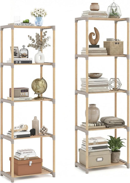 Goflame 5-Tier Bookshelf | Pine Wood Bookcase with Freestanding Storage Organizer