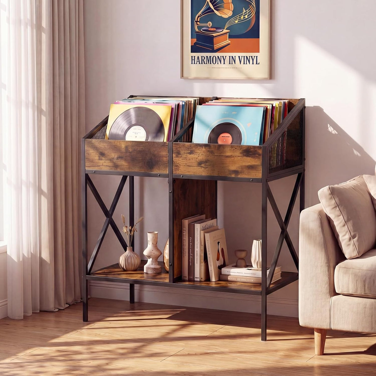 Goflame 2-Tier Record Player Stand, Vinyl Record Storage | 250 LP Albums Display Shelf