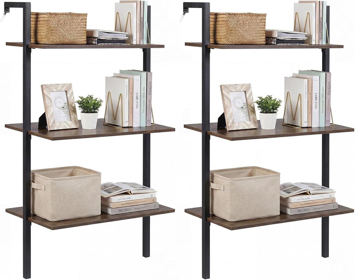 Goflame Ladder Shelf | 3-Tier Wood Wall Mounted Bookshelf with Metal Frame (1/2)