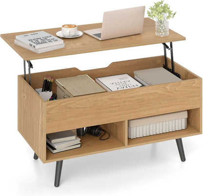 Goflame Lift Top Coffee Table Modern Cocktail Table w/Hidden Compartment & 2 Open Shelves