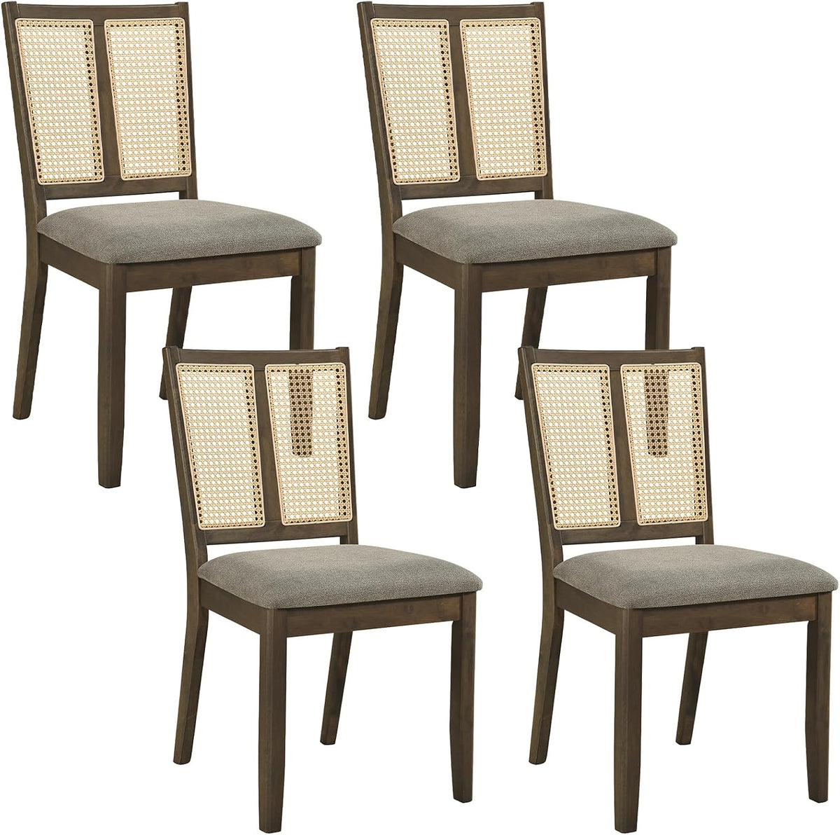 Goflame Rattan Dining Chairs Farmhouse Upholstered Kitchen Chairs | Boho Dining Room Chair w/Curved Backrest & Padded Seat
