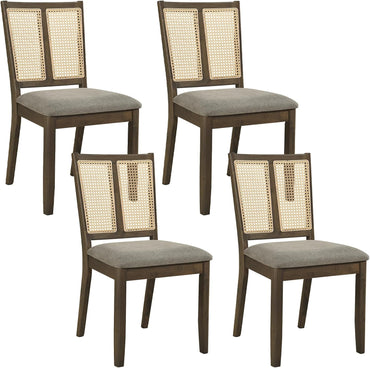 Goflame Rattan Dining Chairs Farmhouse Upholstered Kitchen Chairs | Boho Dining Room Chair w/Curved Backrest & Padded Seat
