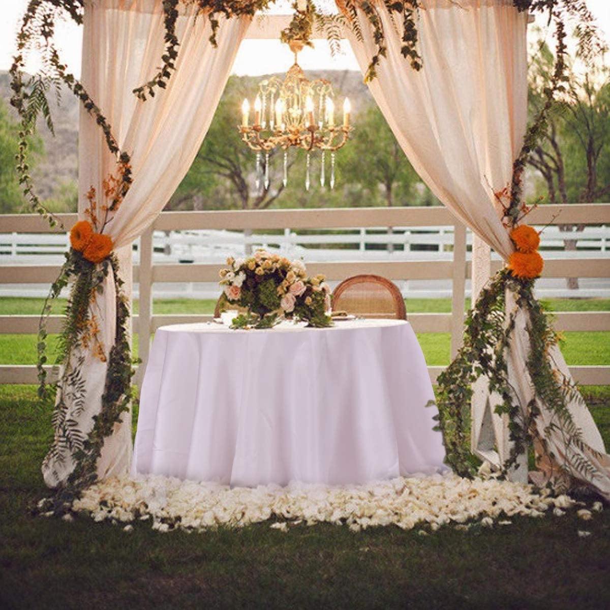 10 Pcs Round White Tablecloth 120-Inch, Premium Polyester Table Cover (White, 120") - Goflameus