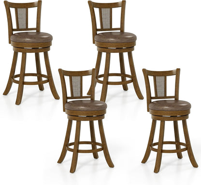 Goflame 25" Bar Stools Set Swivel Counter Height Bar Chairs with PE Rattan Back