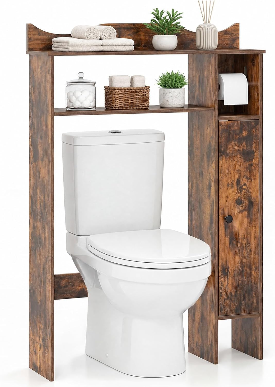 Goflame Over-The-Toilet Storage Cabinet, Bathroom Freestanding Space Saver with 1-Door Side Storage Cabinet & Paper Holder
