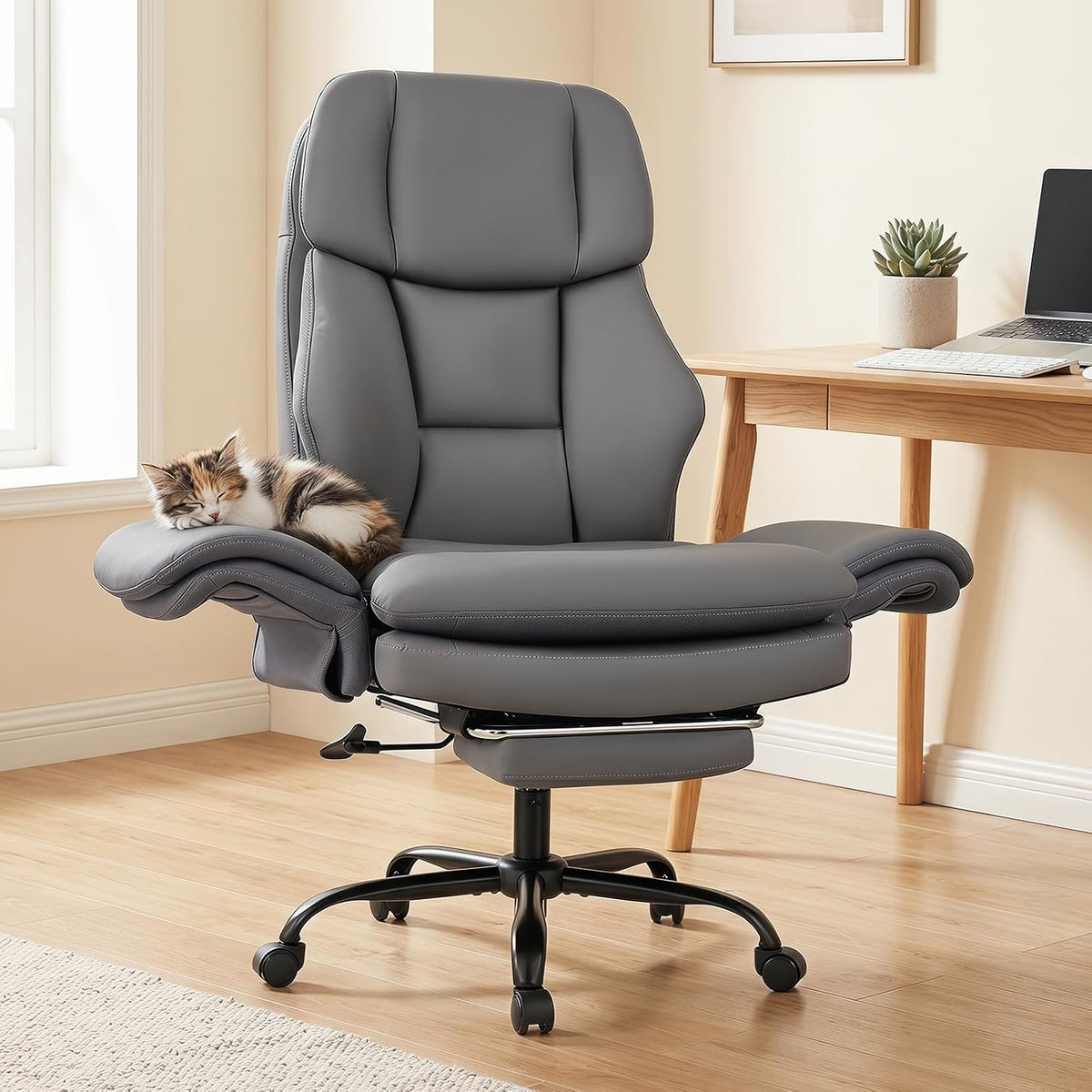 Goflame Criss Cross Legged Reclining Desk Chair with 5-Level Adjustable Armrests