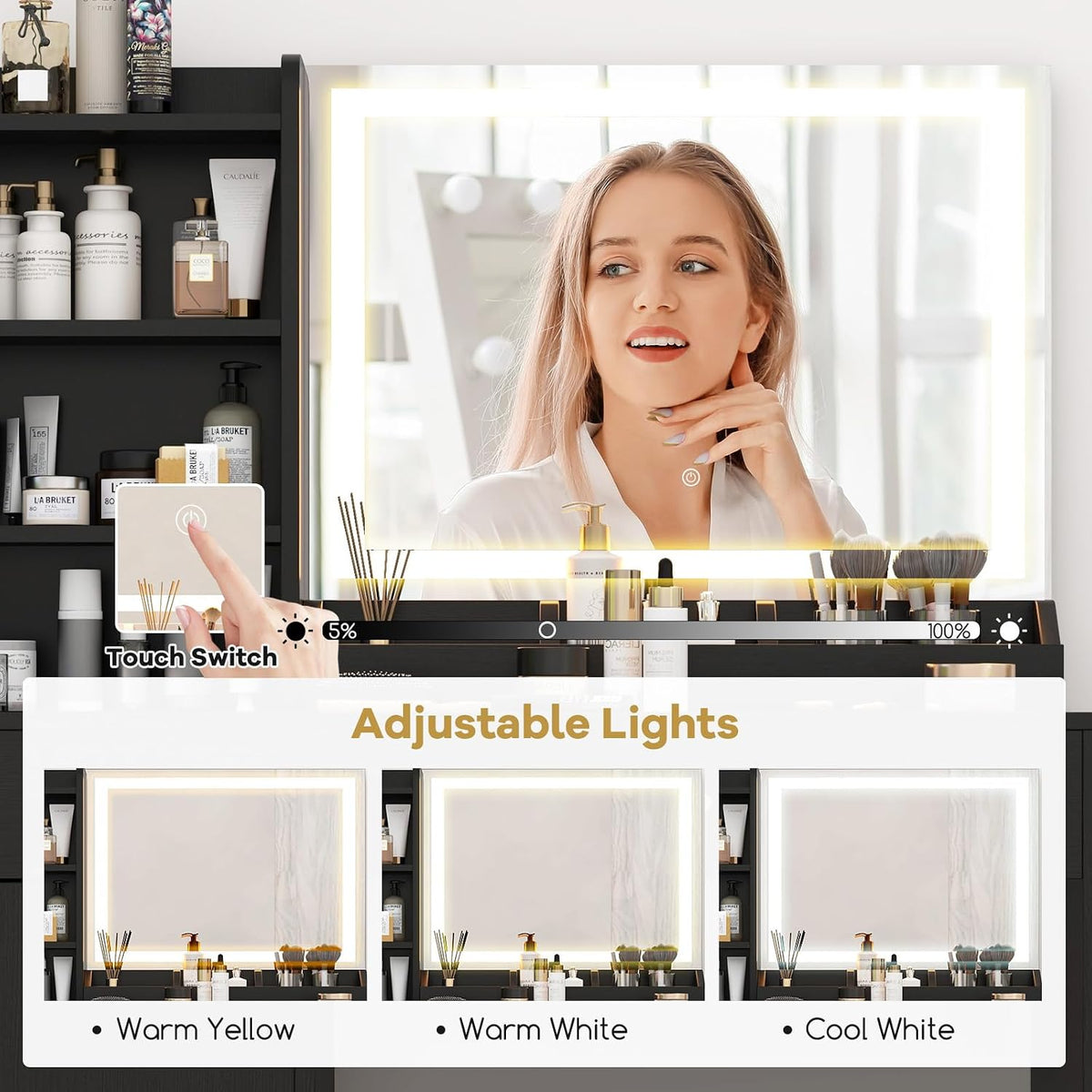 GOFLAME Makeup Vanity with Mirror and Lights