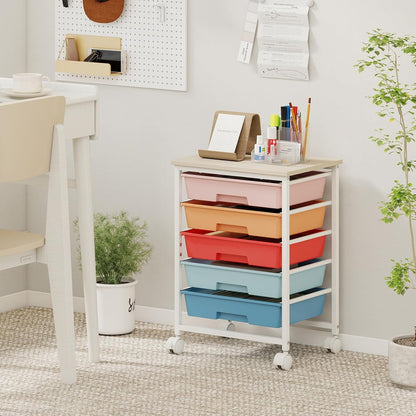 GOFLAME Rolling Storage Cart with Wooden Top