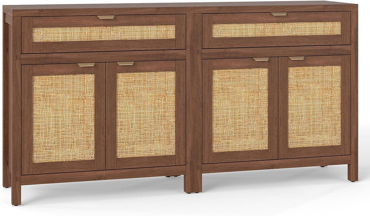 Goflame Sideboard Buffet Cabinet Rustic Rattan Storage Cabinet w/ 2 Doors