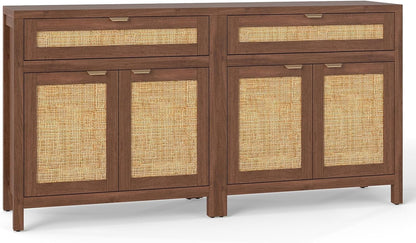 Goflame Sideboard Buffet Cabinet Rustic Rattan Storage Cabinet w/ 2 Doors