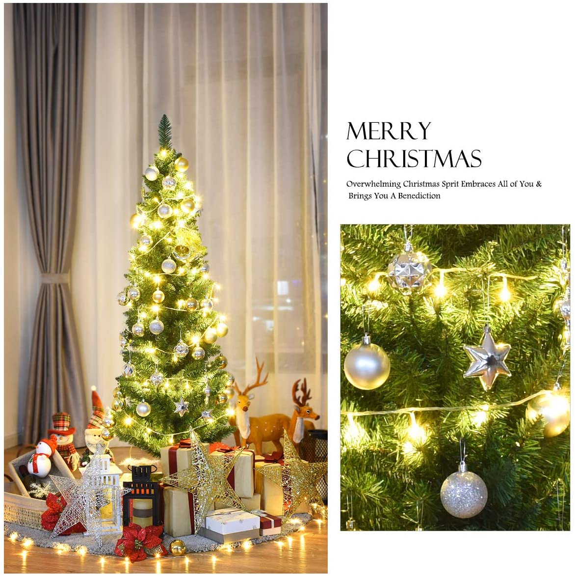 Pencil Christmas Tree, Artificial Slim Skinny Tree - GoflameUS
