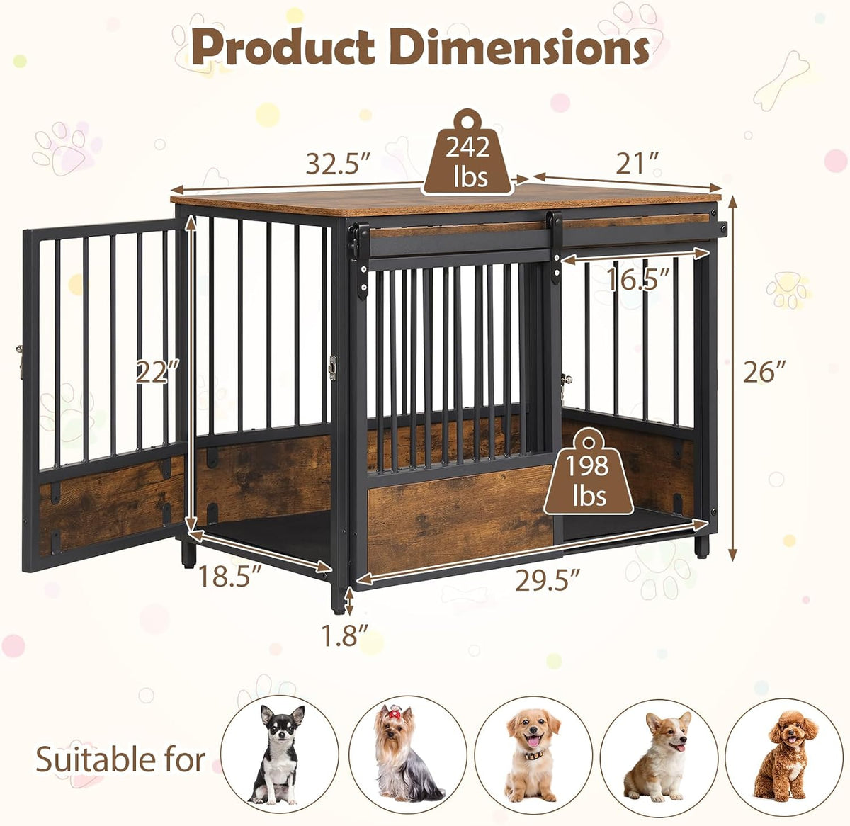 Goflame Dog Crate Furniture with 2 Doors
