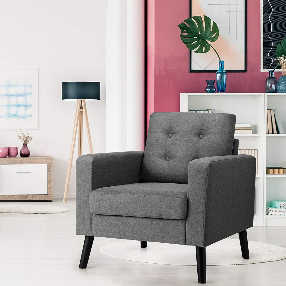 Goflame Modern Accent Chair, Mid-Century Upholstered Armchair Club Chair - Goflameus